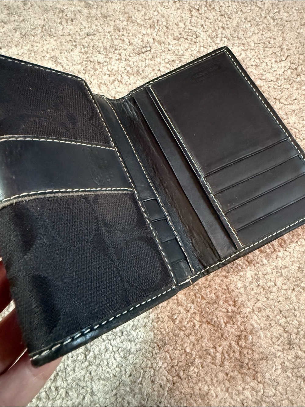 Coach Black Signature Canvas Trifold Wallet with Leather Trim - Picture 5 of 9